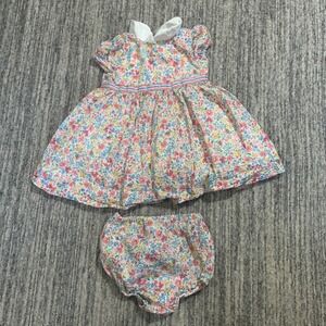 Vintage Ralph Lauren Floral Dress Bloomer Set Cotton‎ White Collar Girl 9M